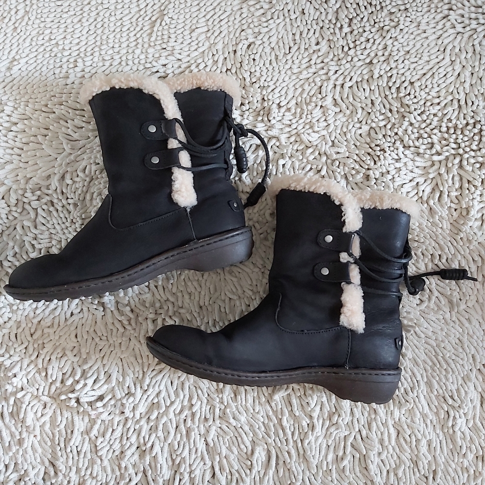 Women's Black Shearling-Lined Winter Ankle Boots